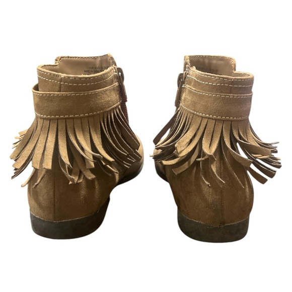 H&M KIDS Brown Fringed Ankle Boots Side Zipper Sueded Gold Star size US 1.5 - Picture 3 of 5